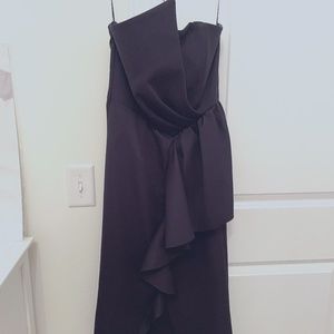 Elliatt Black Strapless Draped Ruffle Dress